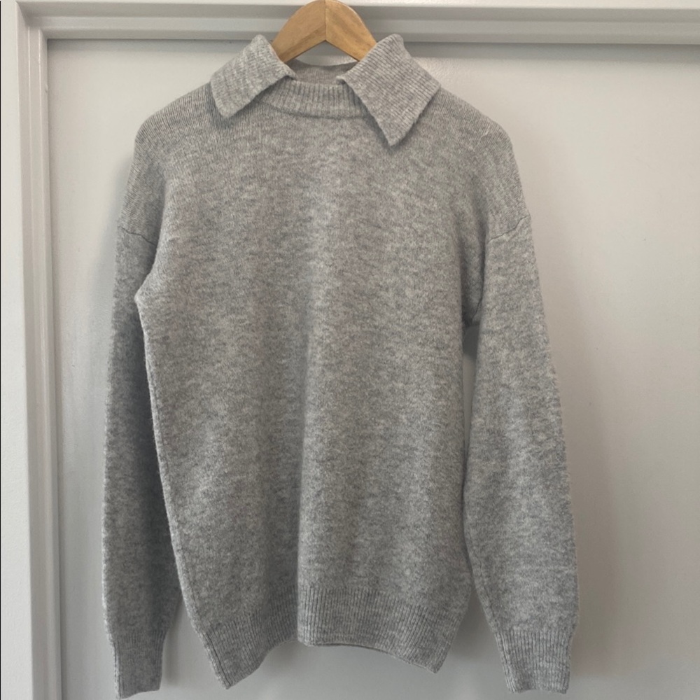 Tibi Heather Gray Collared Crewneck Sweater